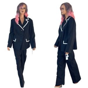 Le Suit French Riviera 2pc. Jacket Pants Black White Plus Sized 20W Retail $240